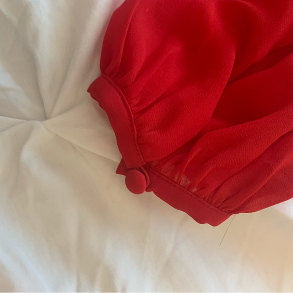 Red Ann Taylor blouse. Ribbon and button details. Size small - Picture 3 of 9